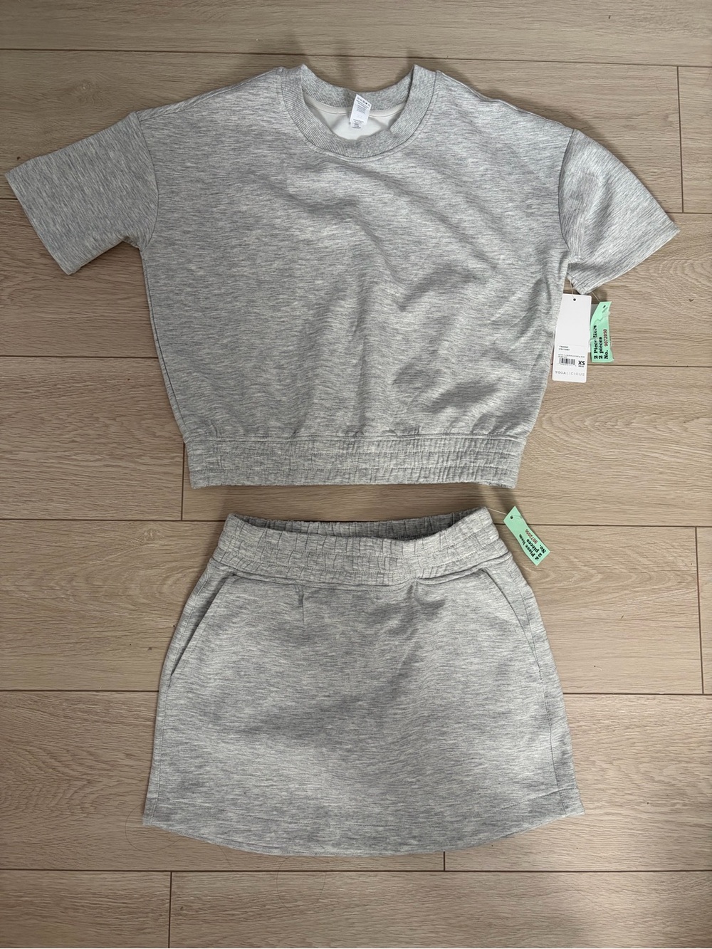 Yogalicious Light Heather Gray Crop Top & Matching Skirt Set